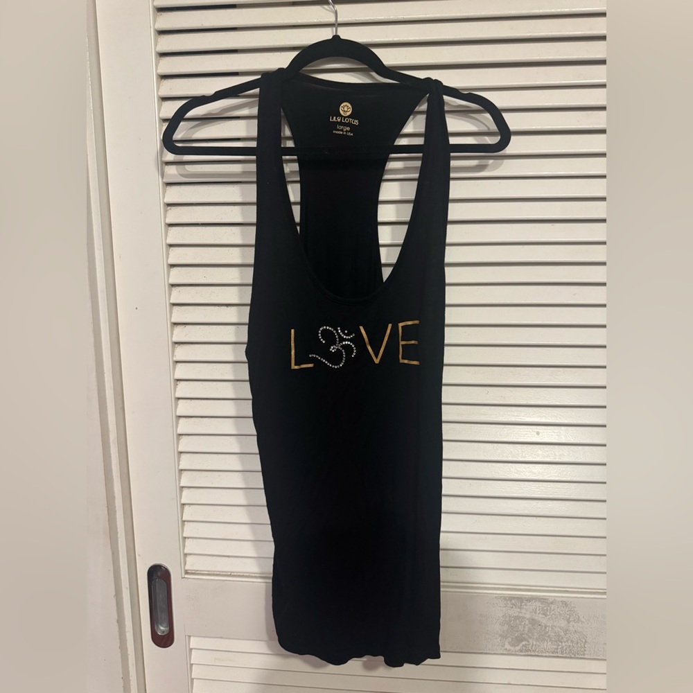 Lily Lotus Black Tank Top with Gold and Silver 'LOVE' Design